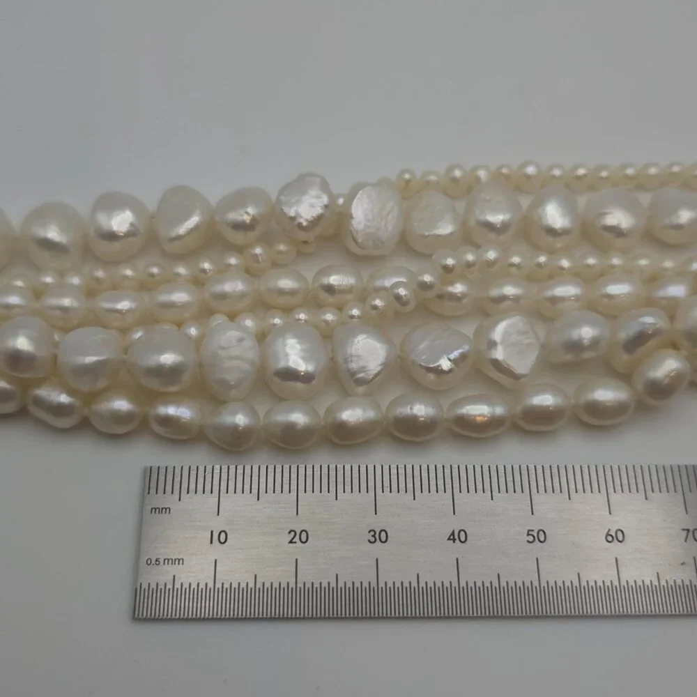 19 Inch Sterling Silver Triple Strand Genuine Pearls Necklace B212 - Picture 7 of 8